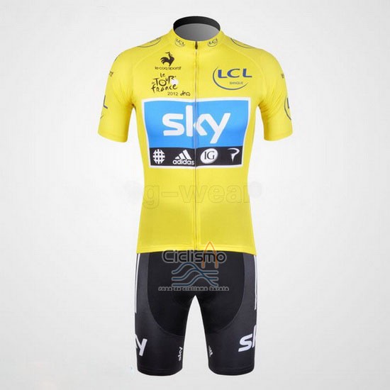 Sky Lider Ropa Ciclismo Culotte Corto 2012 Hombre Mangas Cortas Azur y AMarillo